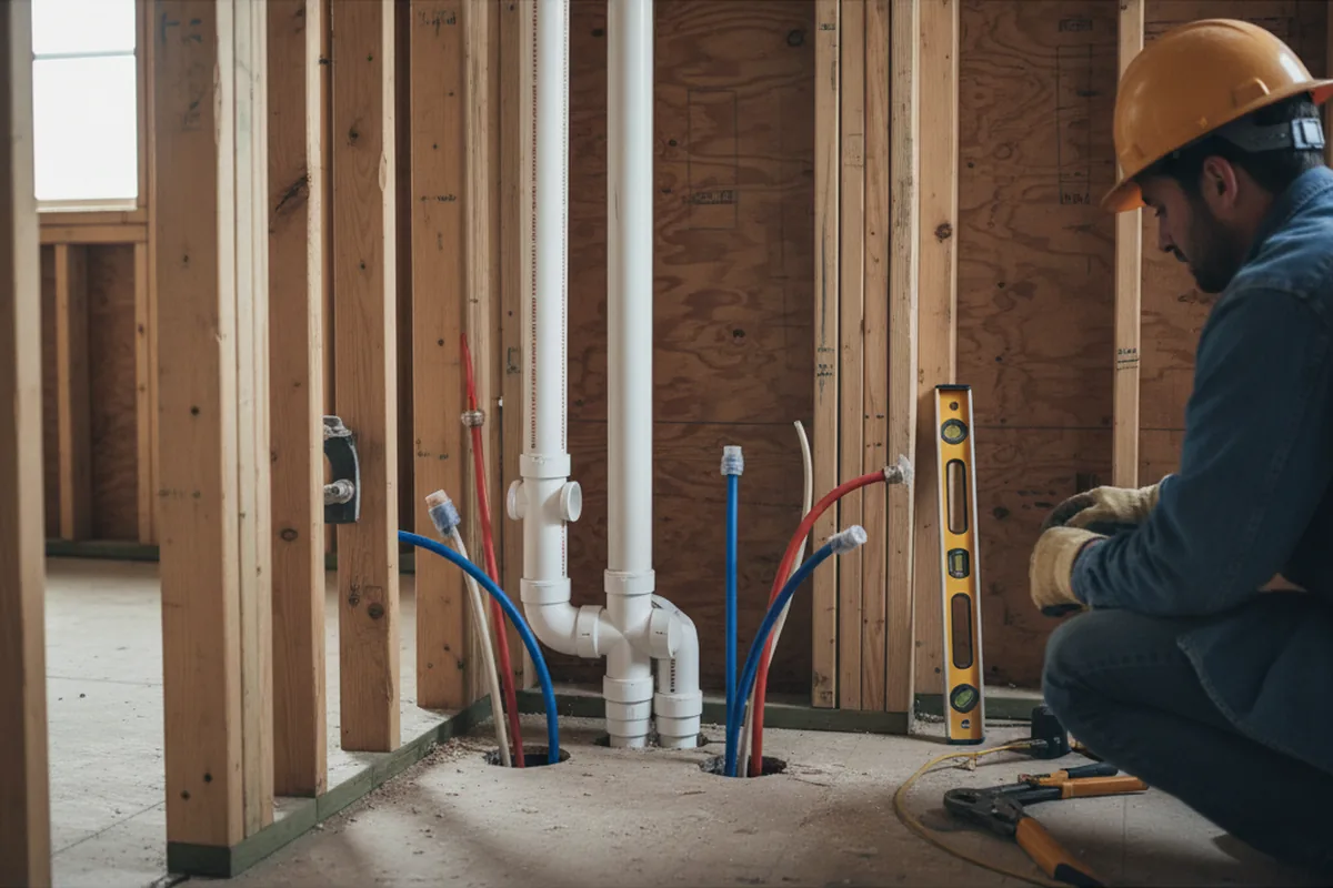 Drain and supply rough-in during Garbage Disposal Repair in Stanton